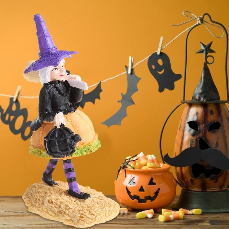 Halloween Gift Witch Toy Miniature Resin Garden Statue Desktop Art Crafts X3UC