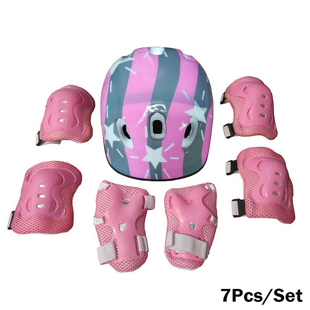 7 stk Sett Barn Gutter Jenter Hjelm Kne Håndleddsbeskytter Albuebeskyttere Barn Sykling Skøyter Sykkelhjelm Beskyttelse Beskytter