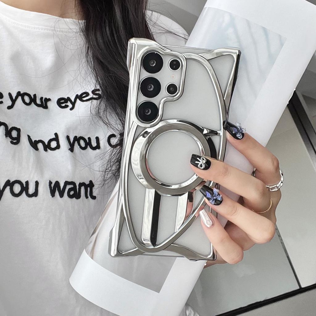 For Samsung Galaxy S25 Ultra Case Compatible with MagSafe Frameless Electroplated Hollow Design TPU Phone Cover