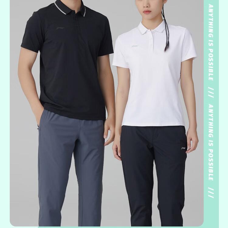 Li Ning Plain Color Polo Shirt Women Tops Black APLT080-5