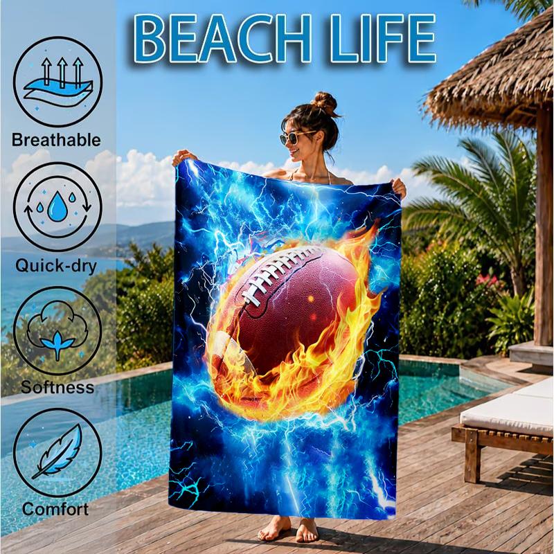 Electric Football Fire Beach Towel, Microfiber Beach Towel, Perfect For Pool, Beach, Travel, Home Decor Beach Party Fan gifts