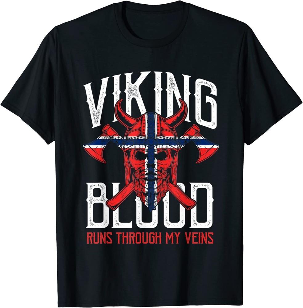 Viking Blood Skull Norwegian Flag Pride Norway T-Shirt