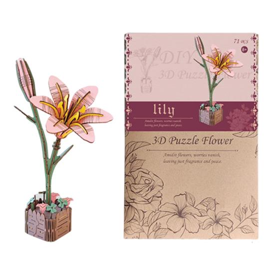 3D Wooden Flower Puzzle Kit for Adults DIY Botanical Bouquet Building Set Wood Sunflower/Rose Floral Craft Kit for Stress Relief Housewarming Gifts