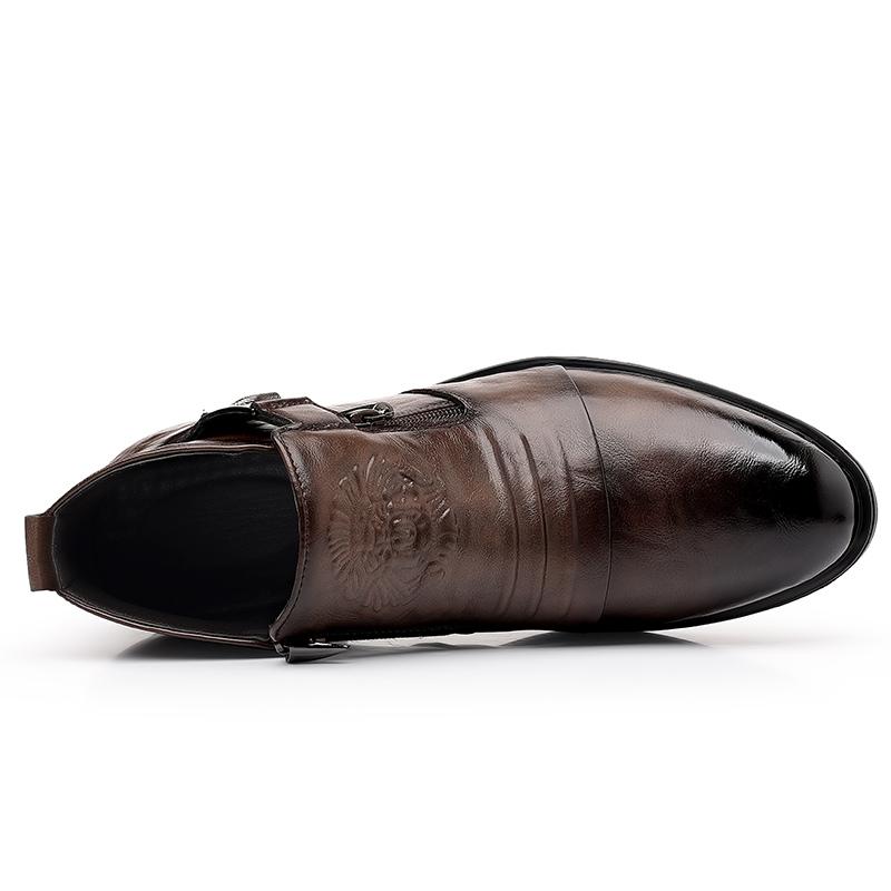 Fashion Men's Retro Lion Head Zipper Dress Shoes Office Business Loafers Lightweight Casual Ankle Boots for Men Slip on Luxury Mo-32241