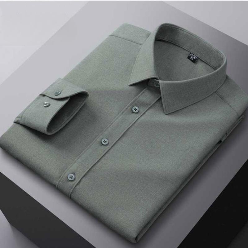 

Осенняя мужская рубашка с длинными рукавами, овечья шерсть без глажки, легкий роскошный однотонный синий тонкий деловой повседневный топ 6XL