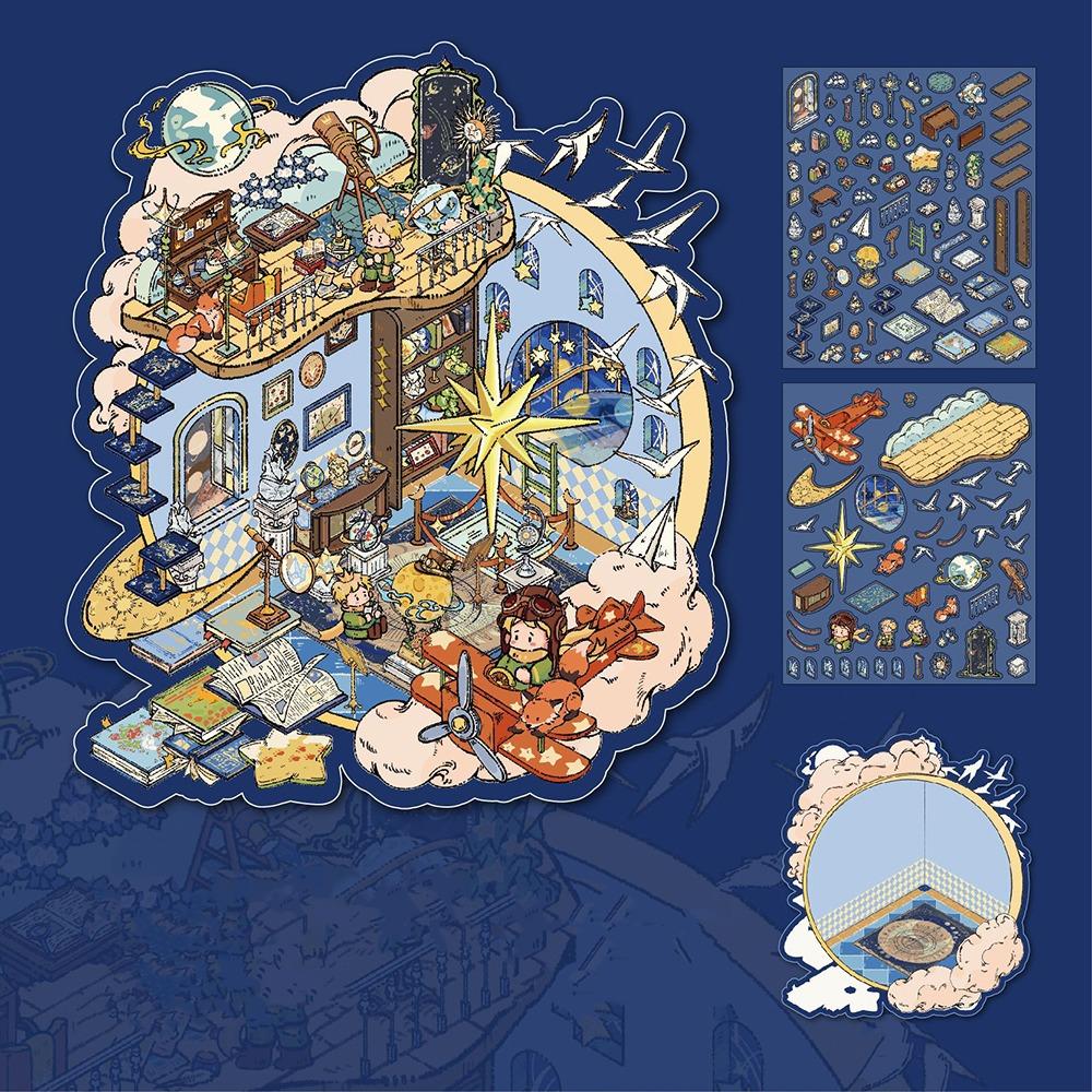 Cartoon Prince 3D Stacked Landscape Stickers Astronant Scene Scrapbook DIY Scene Decals Game Landscaping Making Sticker For Kid