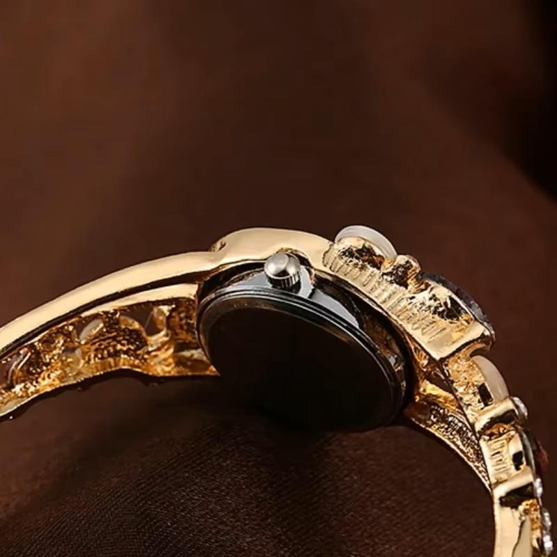 Vintage Retro Women Colored Crystal Bracelet Alloy Bangle Watch Girl Role Playing Princess Flower Leaf Wristwatch Fashion