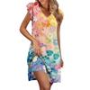 Womens Summer Dress Ruffle Sleeve V Neck Short Dresses Fashion Casual Flowy A Line Swing Sundress With Pocket