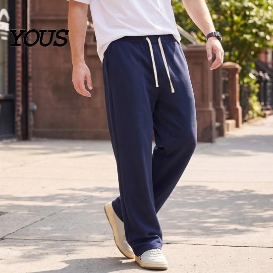 Solid Color Versatile Trousers Men Baggy Sweatpants, Loose Fit Straight Leg Trousers, Drawstring Waist Wide Cut Joggers, Athletic Pants