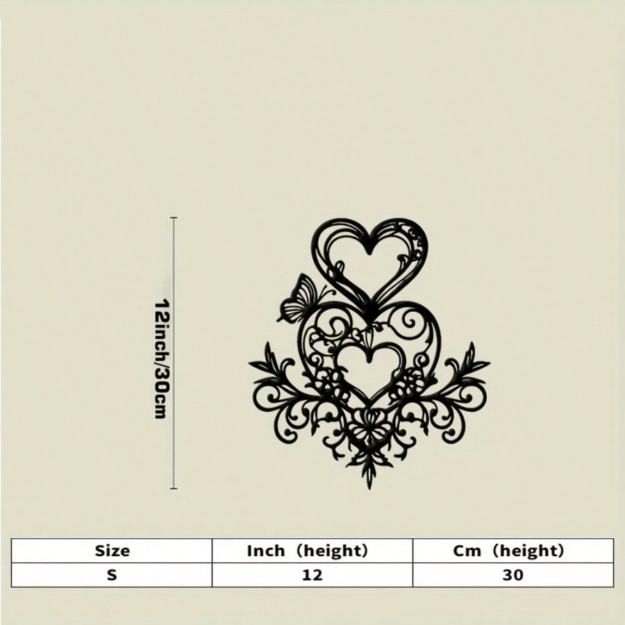 

1 Pc Black Wrought Iron Double Heart Metal Wall Art with Floral Vine Romantic Wedding Valentine Gift for Home Bedroom Living Room Indoor Outdoor Decor різнокольоровий