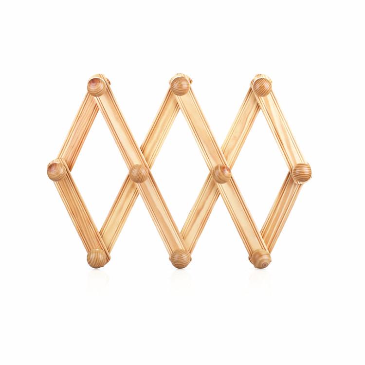 Extendable Wooden Wall-Mounted Coat and Bag Hanger with Folding Hooks