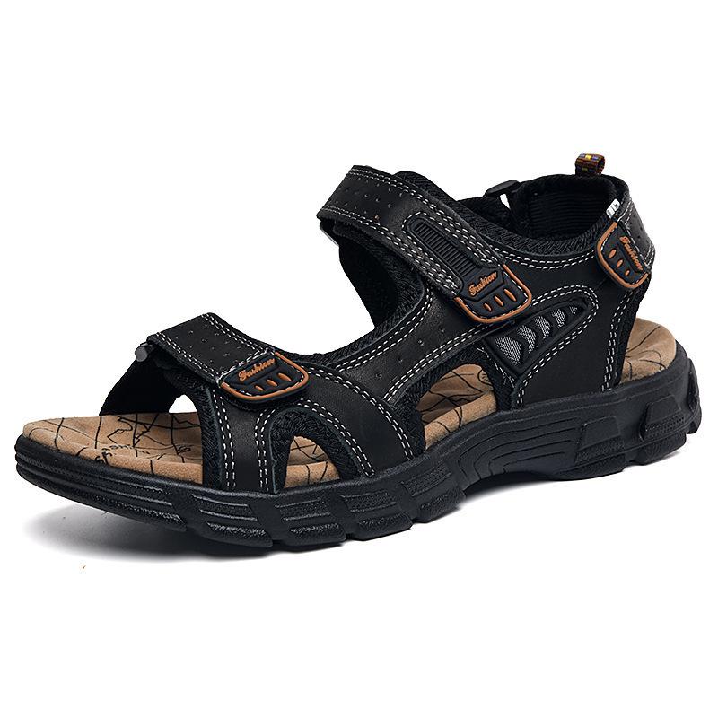 Men s Casual Leather Open-Toe Trekking Sandals, Large Size, for Outdoor Wading 44