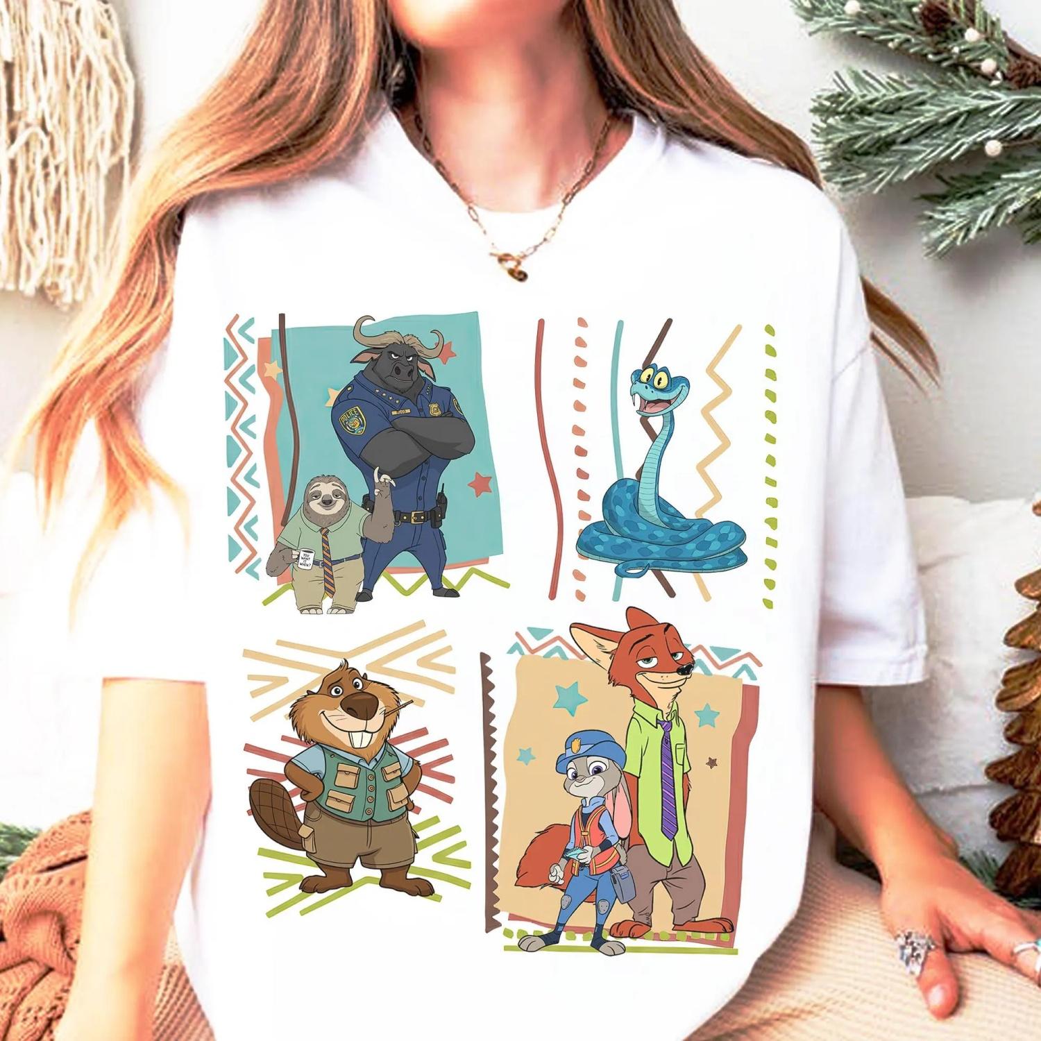 

Rretro 90s Zootopia 2 Characters Group Shirt Judy Hopps Nick Wilde Gary De Snake Tee Zootopia Shirt Womens Clothing Comfortable 4XL