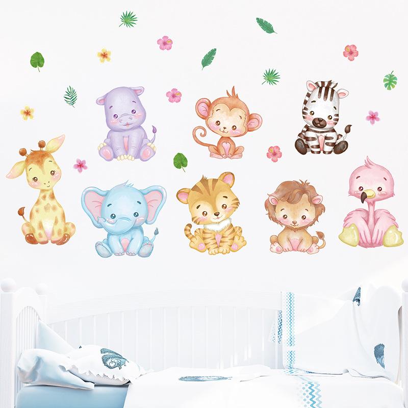 Jungle Animals Giraffe Elephant Wall Stickers for Kids Room Baby Nursery Children's Room Decoration Wall Decals