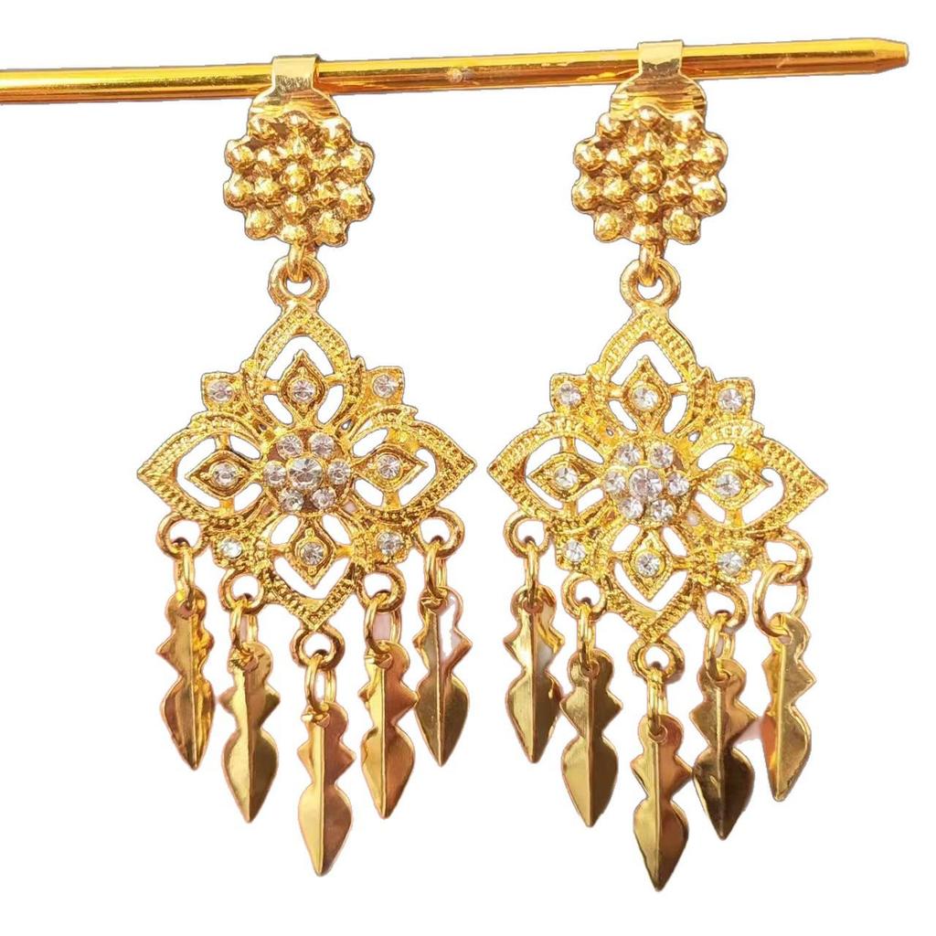 Bohemian Ethnic Tassel Earrings with Rhinestones for Non-Pierced Ears