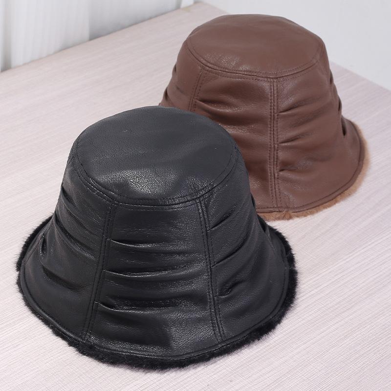 Niche soft leather PU fisherman hat children versatile street retro bucket hat basin hat autumn and winter