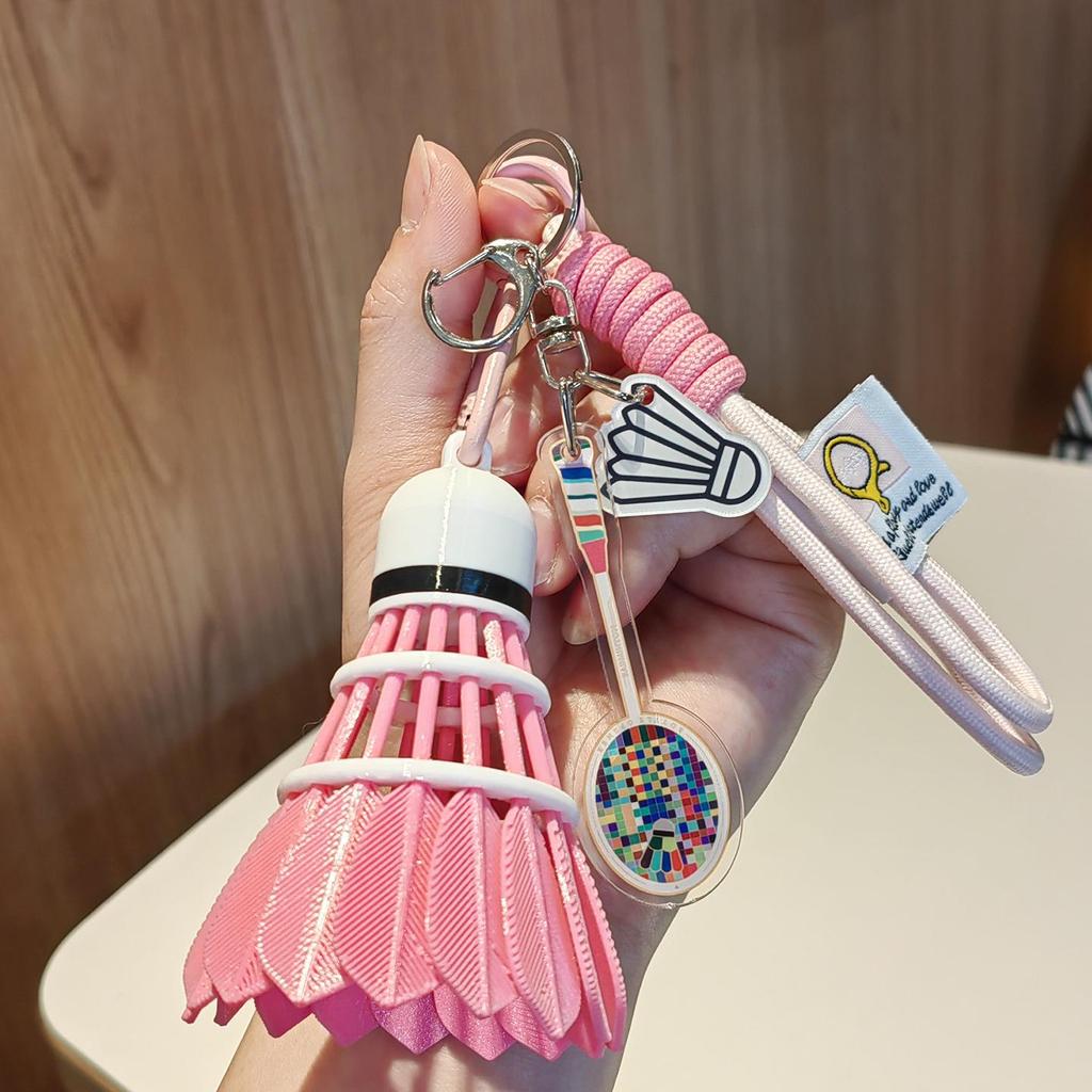 High-Value Rainbow Badminton Pendant Keychain: Creative Sports Backpack Decoration & Gift