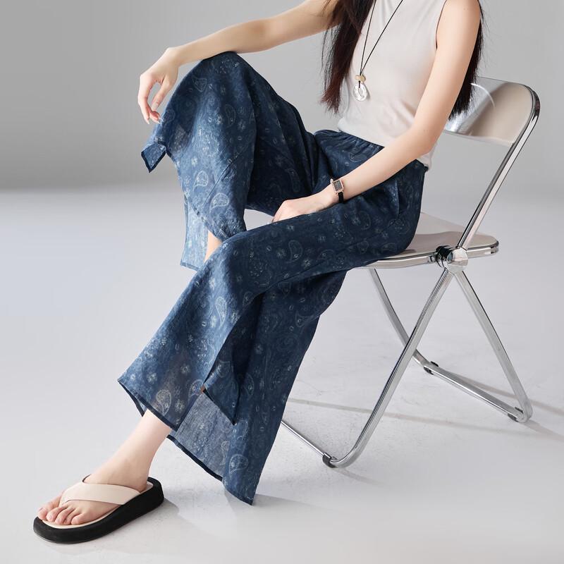 SOFSIL Women s Ramie High-Waist Wide-Leg Casual Pants 27/M