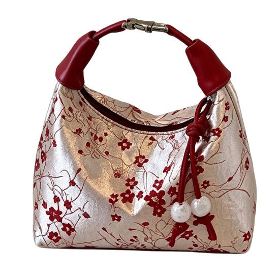 Embroidered Floral Handbag, Stylish Shoulder Bag, Chinese Style Crossbody Bag, Zipper Women Purse for Dates Parties