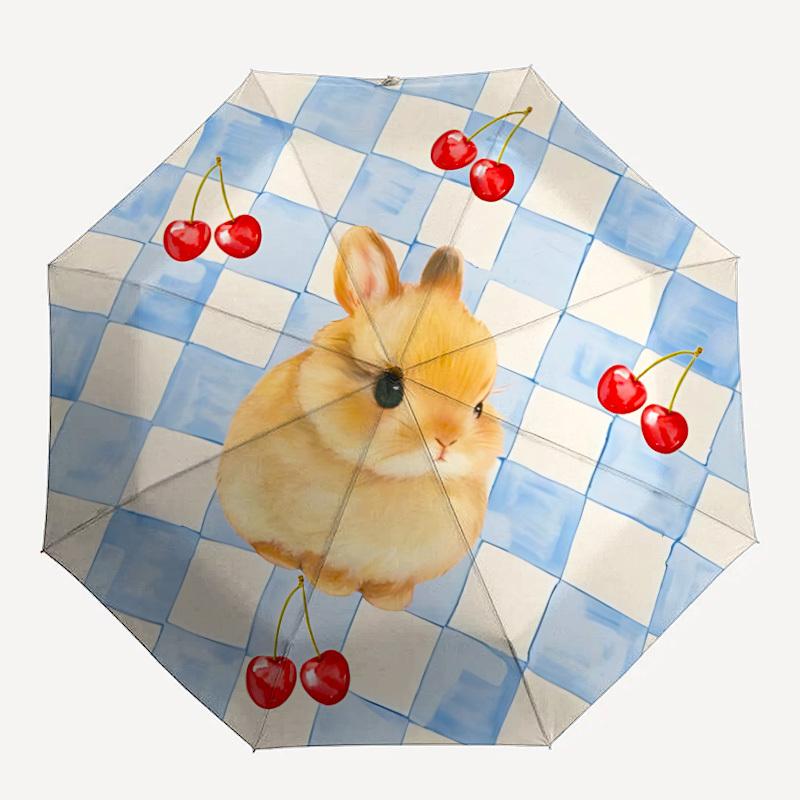 1pc Cherry BunnyAutomatic Open/close Folding Umbrella, Compact Portable Travel Umbrella, Perfect Birthday/Holiday, Cute Umbrella y027