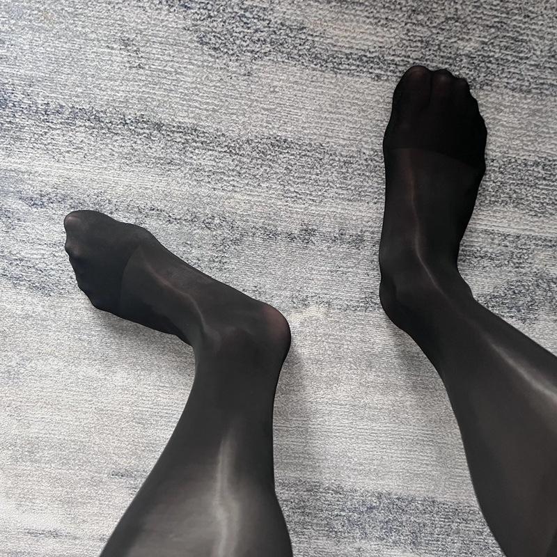 Men's Summer Nylon Glossy Black Formal Socks - Mid-Calf, Lightweight, Reflective Finish