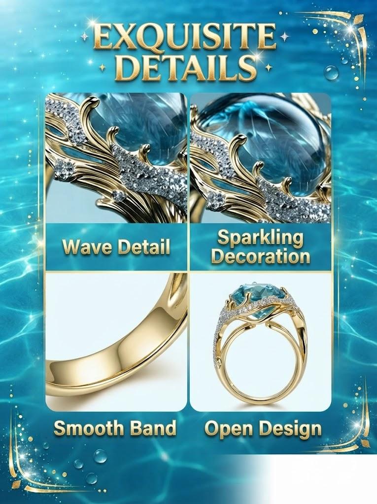 Ocean Wave Ring for Women Adjustable Open Ring Minimalist Resin Statement Ring Beach Coastal Boho Fashion Finger Jewelry Gift