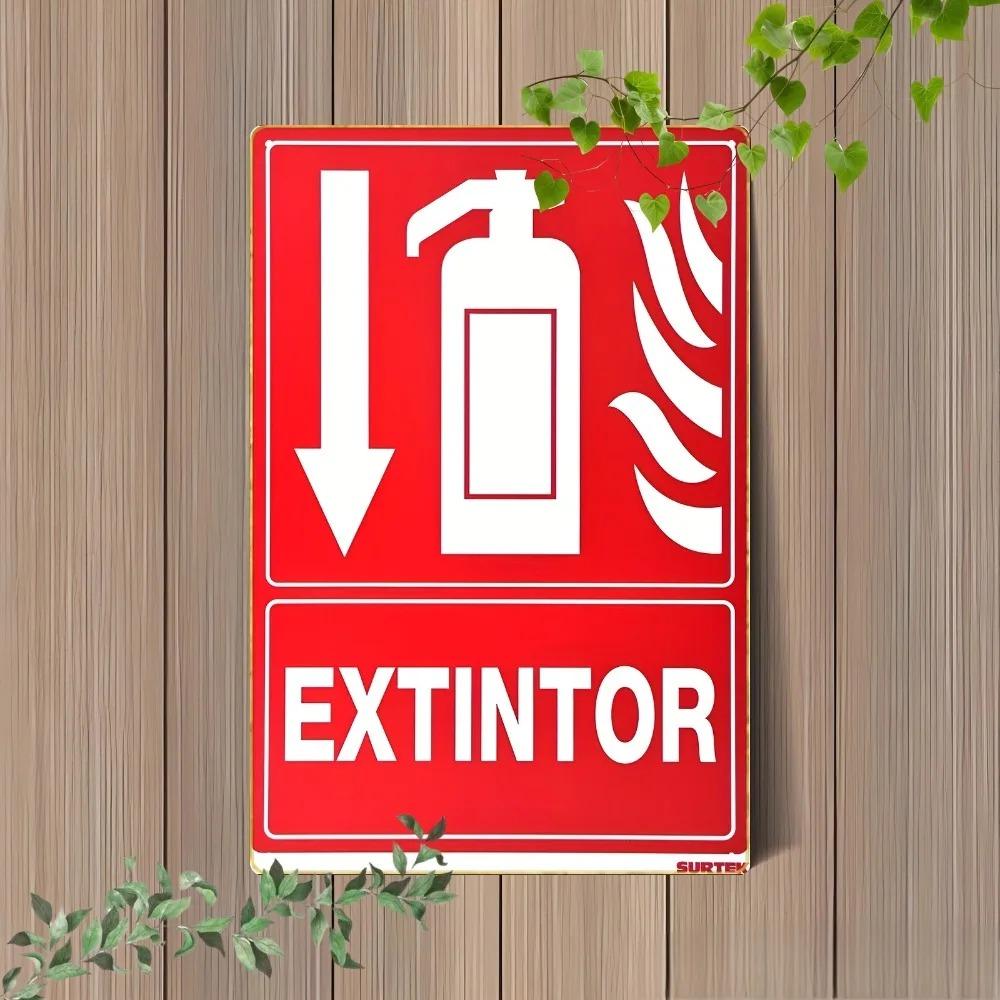 Iron Fire Extinguisher Sign 20x30cm Wall Mounted 2D Flat Safety Arrow Flame Design Red White High Quality