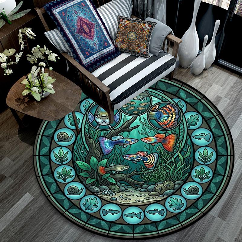 Aquatic Life Glass Round Area Rug Under Office Chairs Bedroom Living Room Home Decor 80cm x 80cm