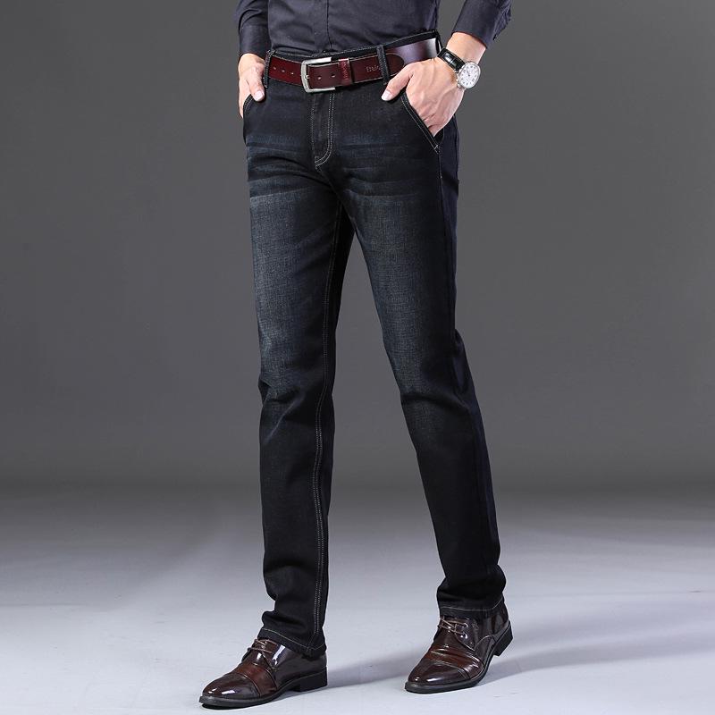 Men's Elastic Black Straight-Leg Jeans for Spring and Autumn - Comfortable, Loose-Fit Fashion for Elderly and Middle-Aged