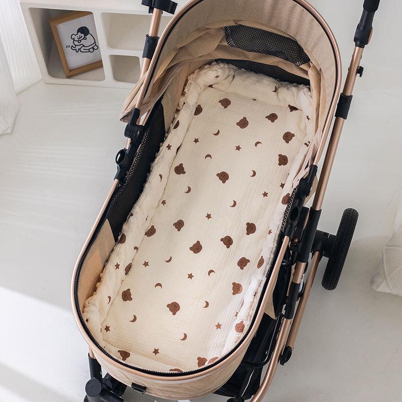 Reversible Quilted Baby Stroller Pad: Soft Crepe-Velvet, Double-Sided Cotton Cushion