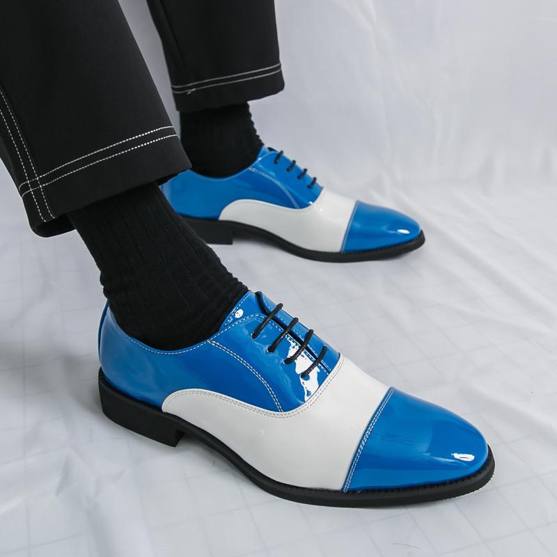Men Oxfords Dress Brogues Derbys Formal Business Blue Red Leather Shoes Tuxedo Wedding Shoes Over Sized