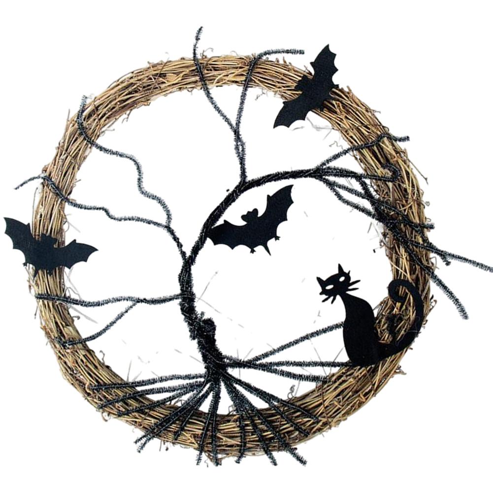 Halloween Wreath Battery Operated LED Purple Light Wreath with  Rope Halloween Hanging Decor Best Gifts for Front Door