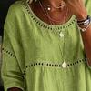 Women Tops Round Neck Half Sleeve Loose Fit Tee Shirt Pure Color Hollow Design Soft Stretchy Blouse Daily Wear
