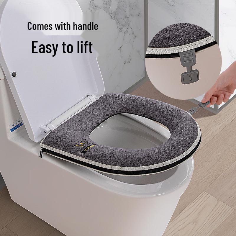 Thickened Waterproof Zippered Toilet Seat Cushion for Autumn and Winter