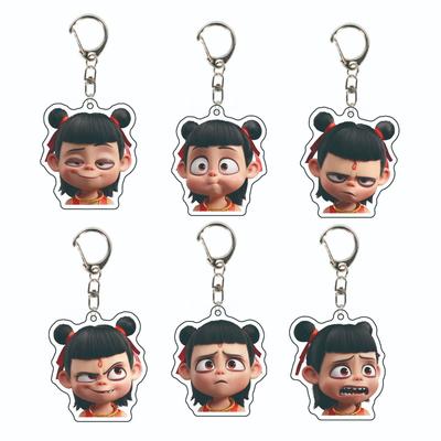 3pcs Cute Nezha Keychain School Bag Pendant Peripherals Acrylic Keyring