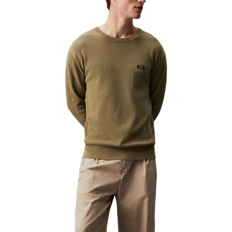 

Calvin Klein Letter Logo Textured Crew Neck Pullover Long Sleeve Shirt Men shirts Delta-Green K10K112854-MSS M