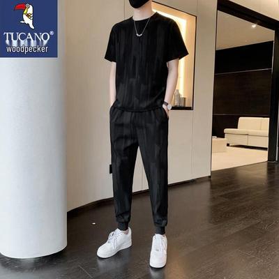 Men's Ice Silk T-Shirt & Cropped Pants Set