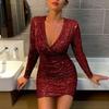 2026 Autumn/Winter Women's Sequin V-Neck Dress - European & American Style