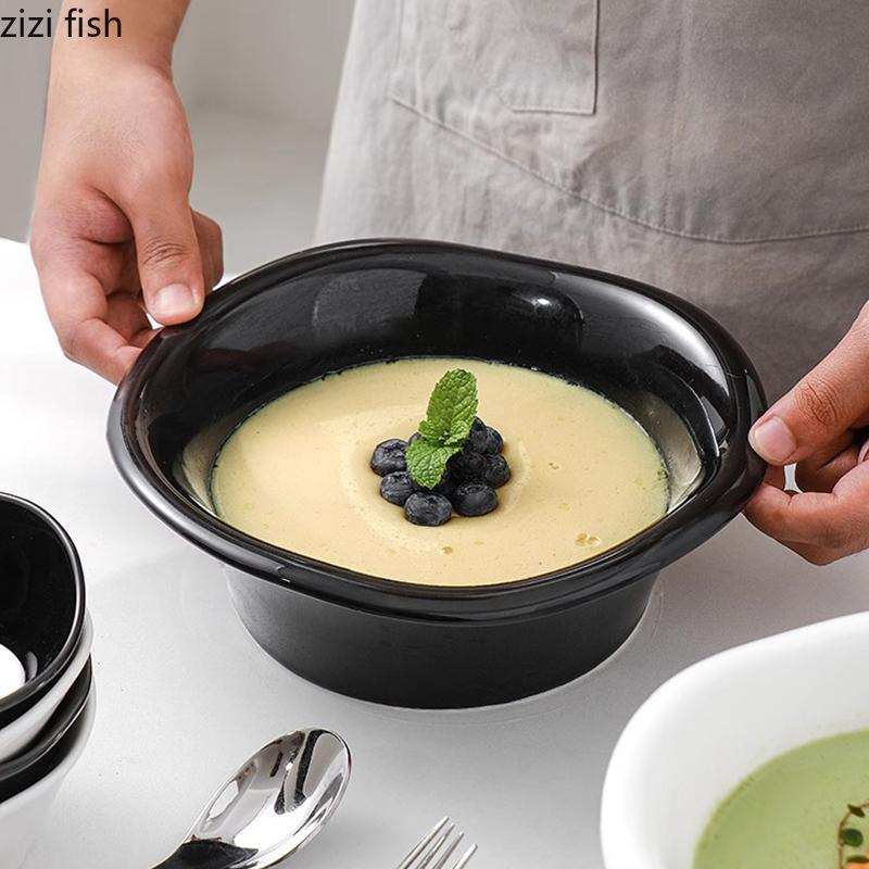 Solid Color Irregular Edge Ceramic Bowl Soup Bowl Salad Bowl Snack Fruit Bowls Noodle Bowls Restaurant Specialty Tableware