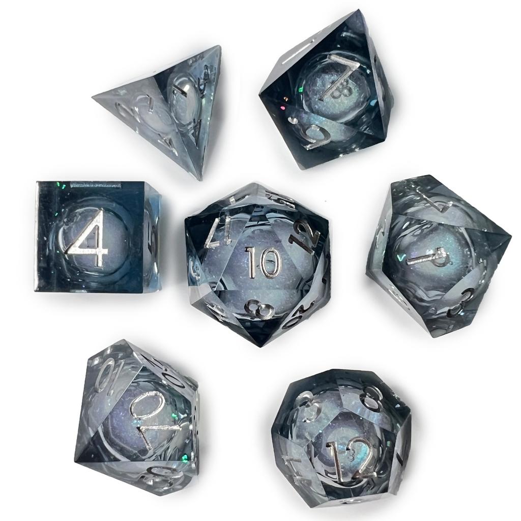Gray & Black Liquid Core Dice Set for D&D Pathfinder RPG