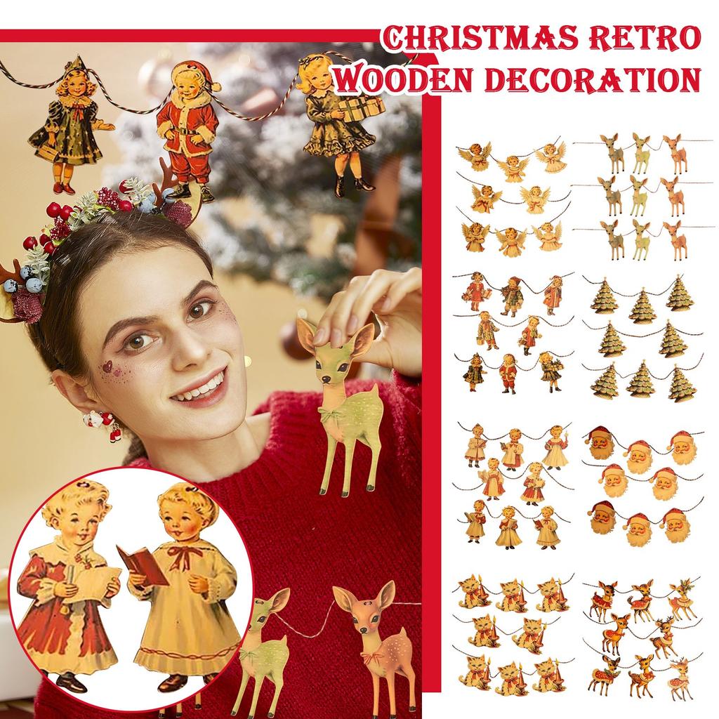 Christmas Vintage Bunting Wooden Decoration Banner