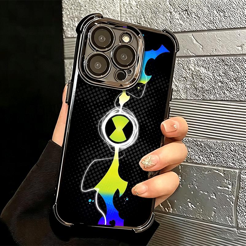 Cartoon Ben 10 Plating Phone Case For Iphone 16 17 Pro Max Air 16E 14 15 Plus 12 13 Mini Anti-Fall Airabag Cover