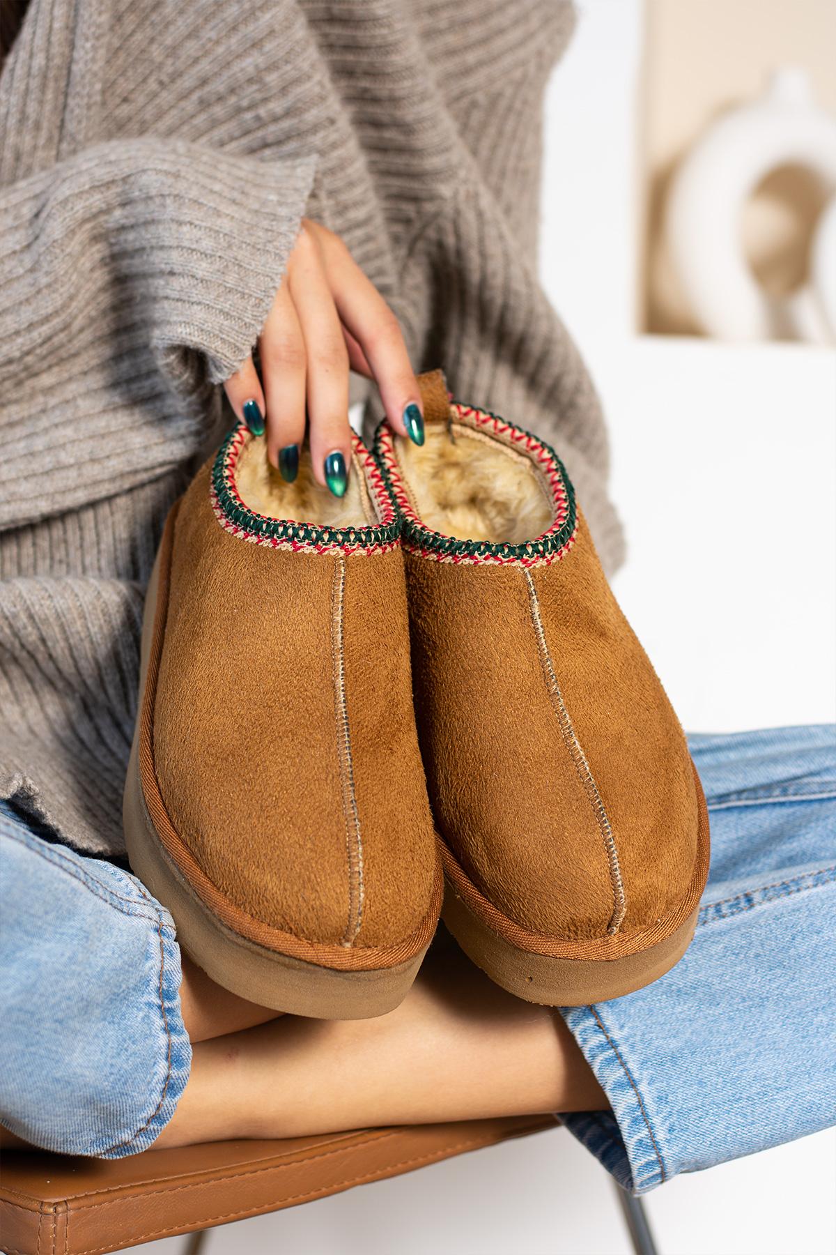 

Sweet Süet Içi Kürklü Düz Taban Kadın Sabo Bot 36 коричневий