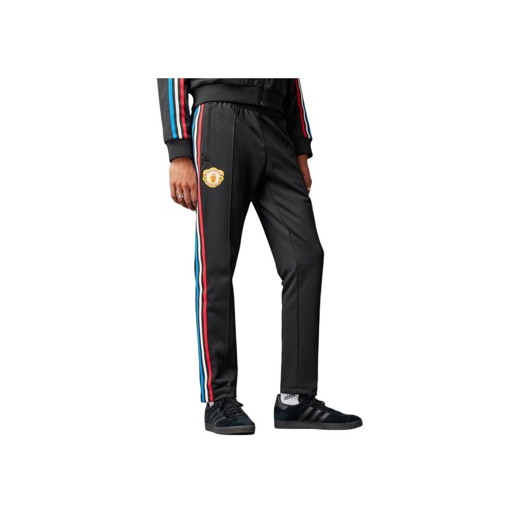 Adidas X Stone Roses Pantaloni de sport din tricot cu bloc de culoare Manchester United, trei dungi, pantaloni pentru bărbați, negru, IN6968