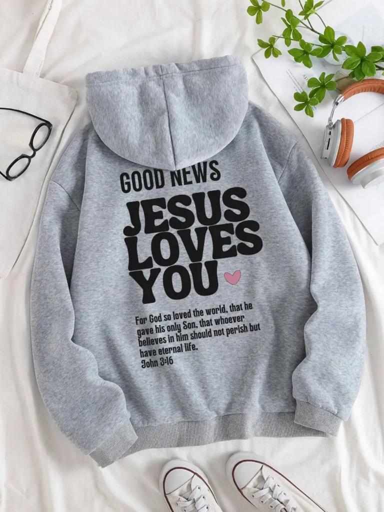 Autumn Mens Hoodies Good News Jesus Loves You Printing Pullovers Loose Pocket Warm Comfortable Sweatshirts Street Clothing