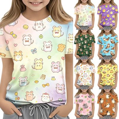Kinder Tierdruck Rundhals Kurzarm Freizeit Locker geschnittenes T-Shirt Bequem Leicht Weicher Stoff Geeignet für den Alltag
