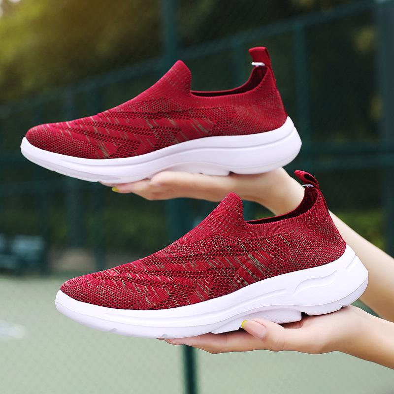 Spring Large Size Women'S Single Shoes Casual Single Shoes Overalls Sneakers Versatile Mesh Breathable Fly-Woven Shoes
