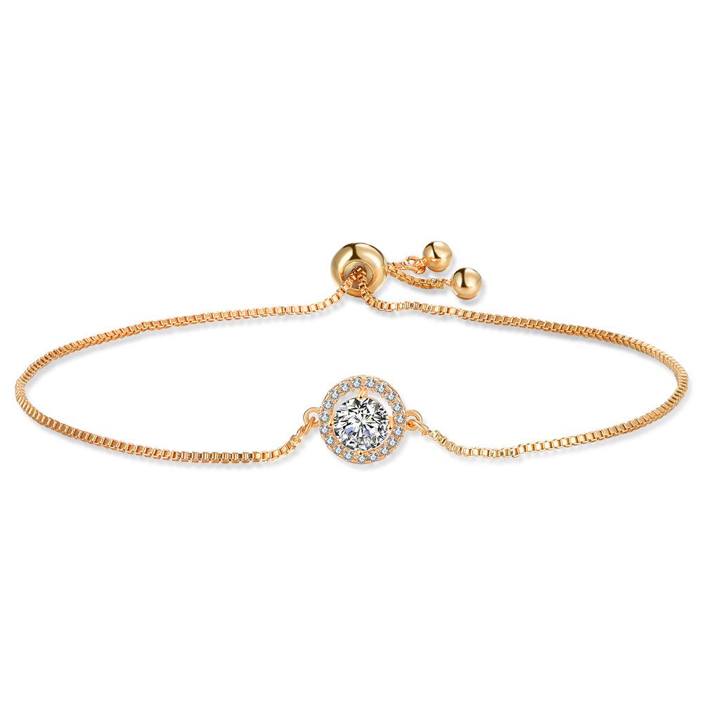 Yupsk Classic Simple Round Cubic Zirconia Charm Adjustable Bracelet Shiny Crystal Engagement Wedding Jewelry