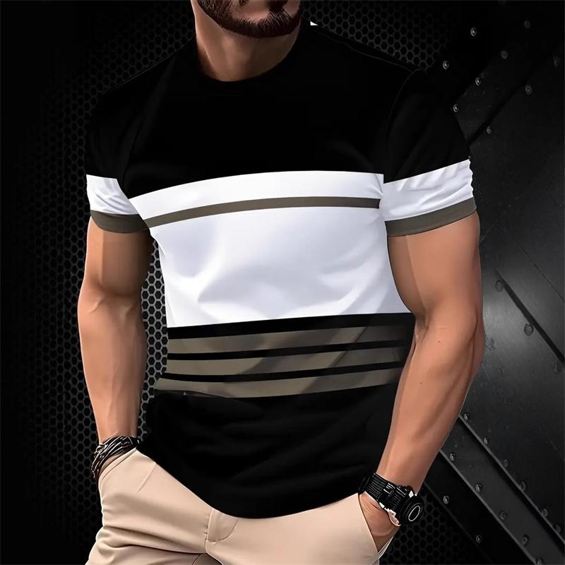 Fashion Striped Pattern Men's T-shirt Summer Boutique Short Sleeved 3D Printed T-shirt Casual and Comfortable Business Round Neck Tops
