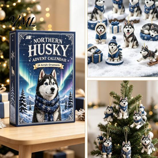 Holiday Gift 2026 Dog Christmas Advent Calendar, 24-Day Ornaments Countdown Calendar with 24 Day Box Pcs 2D Acrylic Figures for Lovers, Home
